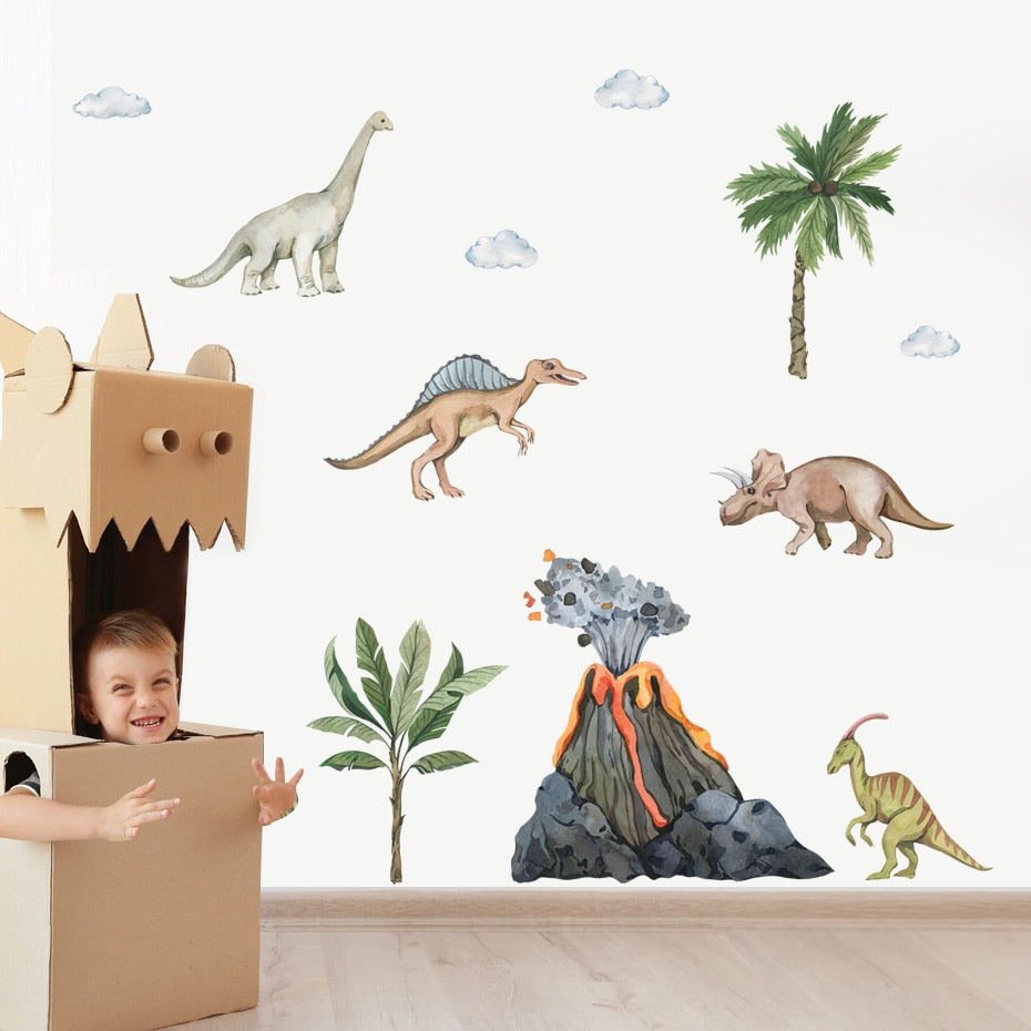 Cartoon Wall Decals Dinosaurs Volcanic Eruption
