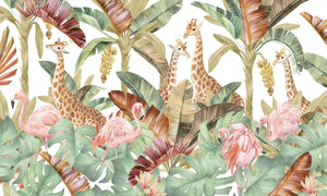 Giraffes and Flamingos Animals Wallpaper Mural