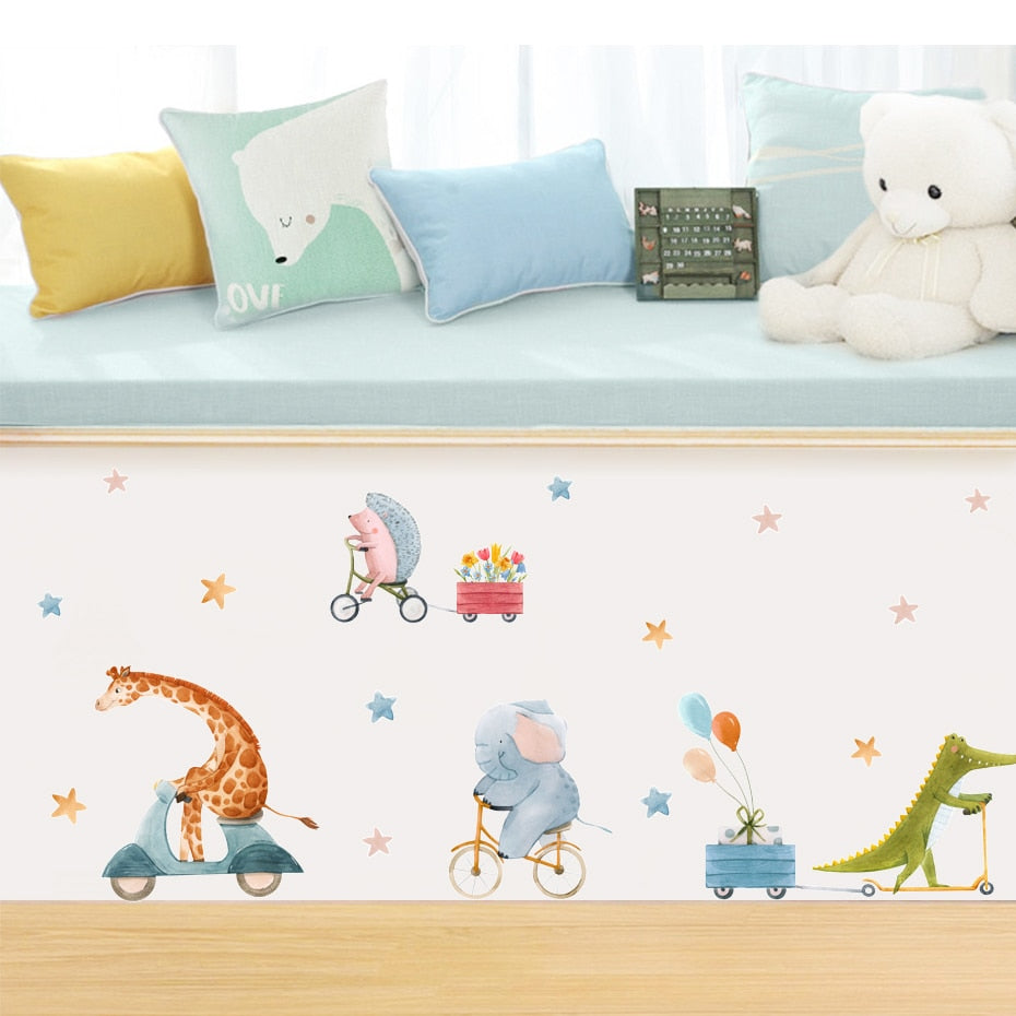 Cartoon Wall Decals Biking Cute Animals