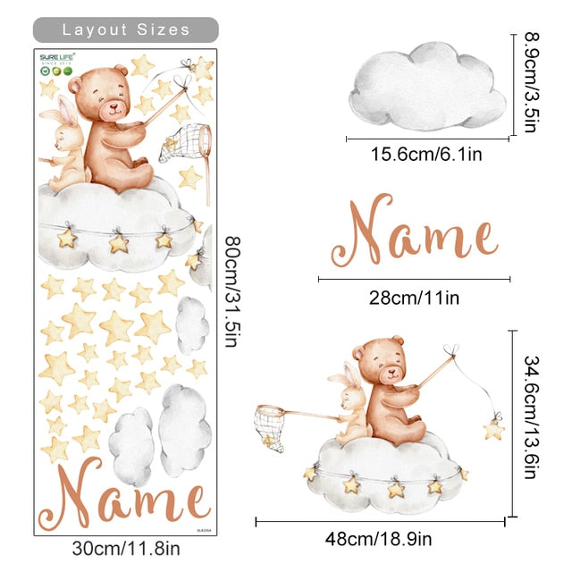 Custom Name Wall Decals Sky Cute Bears