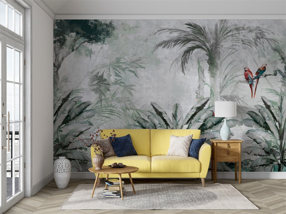 Tropical Plants and Birds Wallpaper Mural