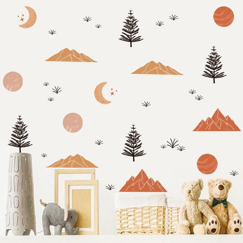 Nursery Wall Decals Abstract Mountain Sun Moon