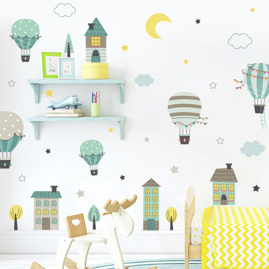 Nursery Wall Decals Houses Hot Air Balloon