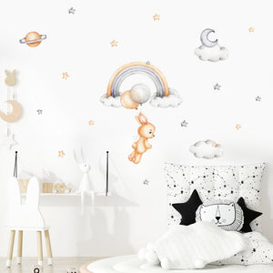 Cartoon Wall Decals Cute Rabbit and Dinosaurs