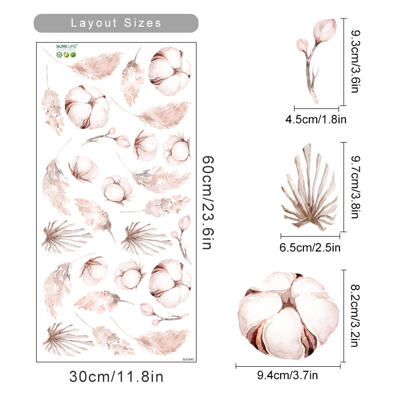 Boho Wall Decals Botanical Dry Leaves