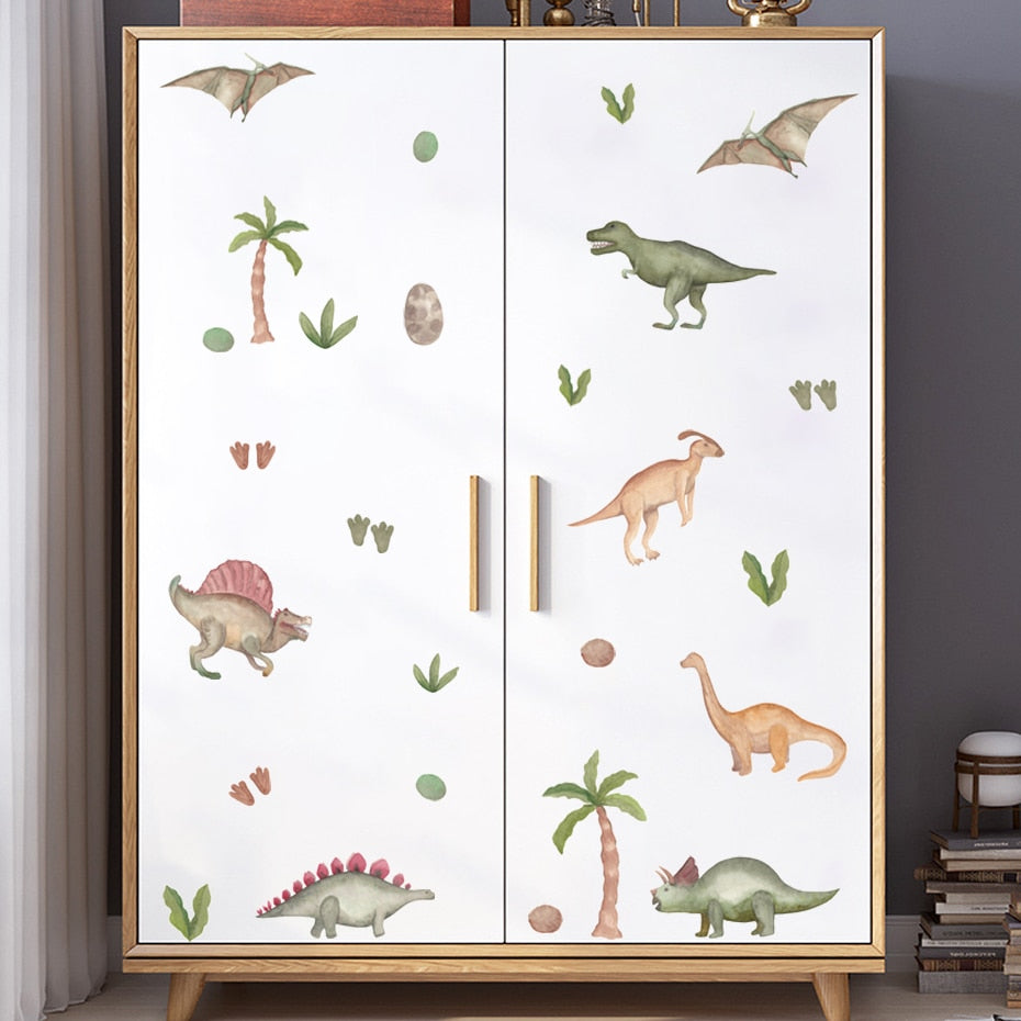 Cartoon Wall Decals Dinosaur Tropical Leaves