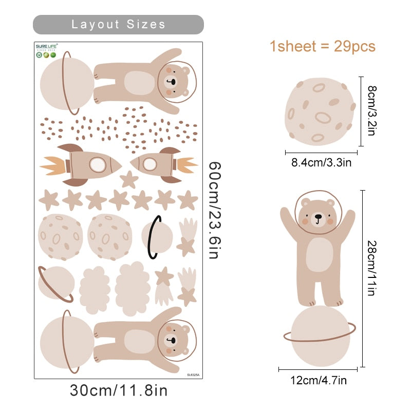 Cartoon Wall Decals Cute Space and Sea