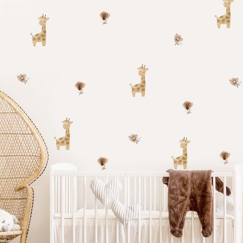 Boho Wall Decals Cute Animal Floral Watercolor