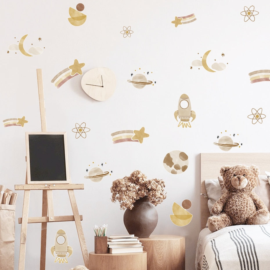 Boho Wall Decals Space Moon Sun Rainbow