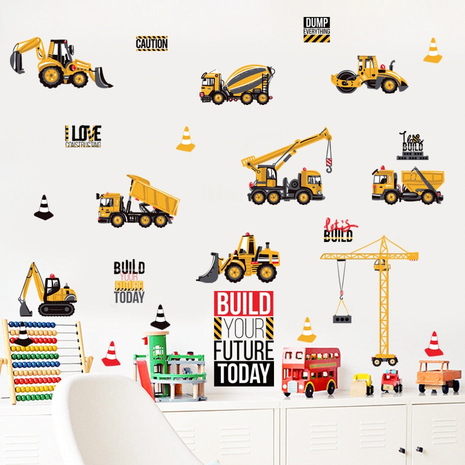 Cartoon Wall Decals Construction Engineering Vehicle