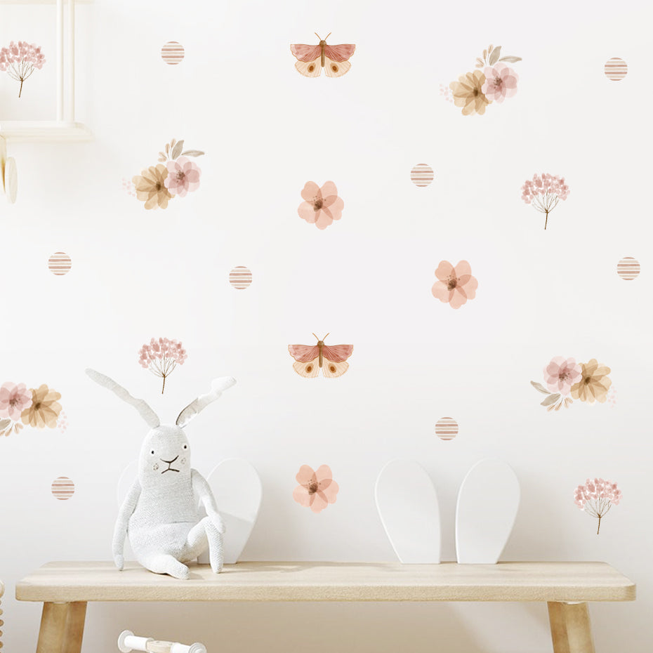 Boho Floral Butterfly Wall Decals