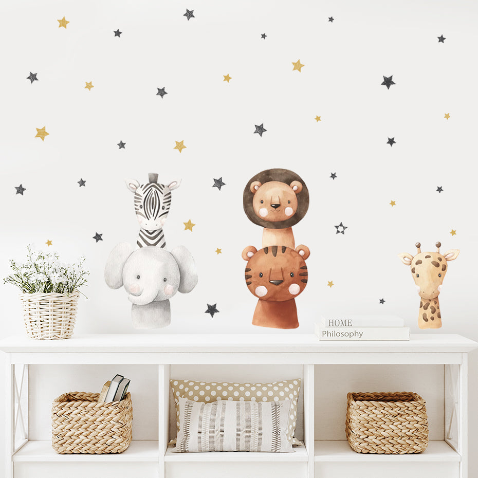 Boho Animals Height Chart Wall Decals