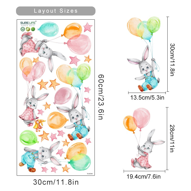 Cartoon Wall Decals Bunnies Flying