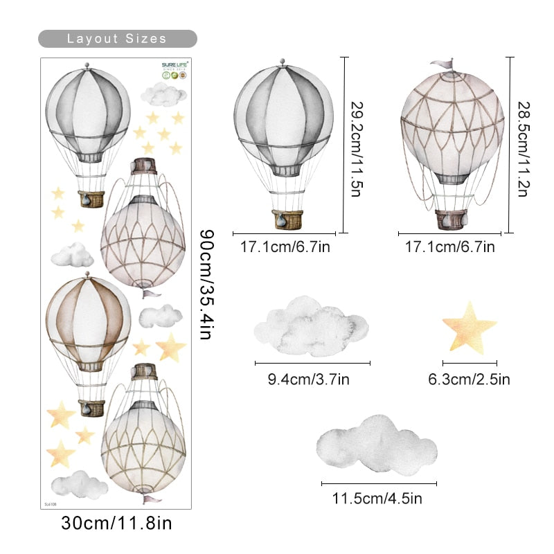 Cartoon Hot Air Balloon Wall Decals