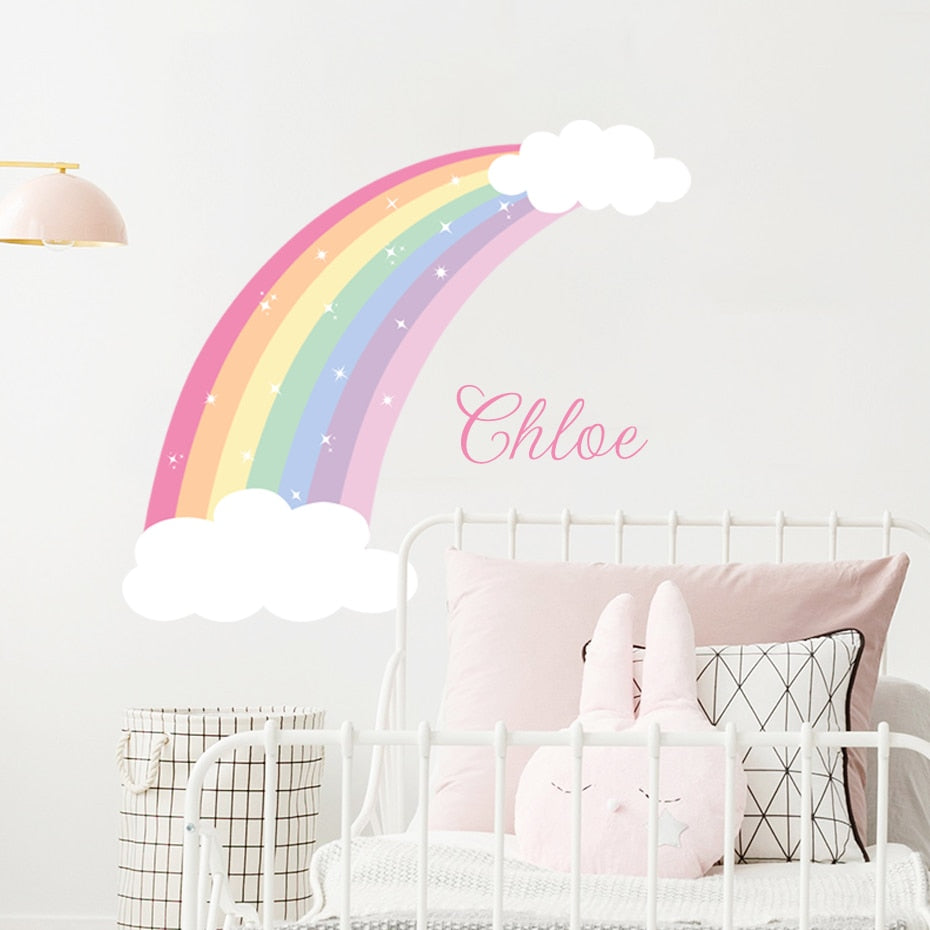 Custom Name Wall Decal Rainbow Clouds