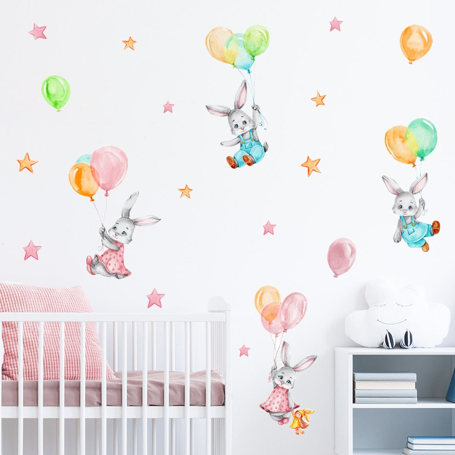 Cartoon Wall Decals Bunnies Flying