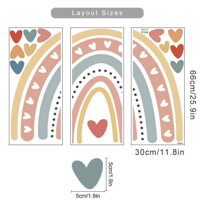 Cartoon Wall Decals Rainbow Hearts