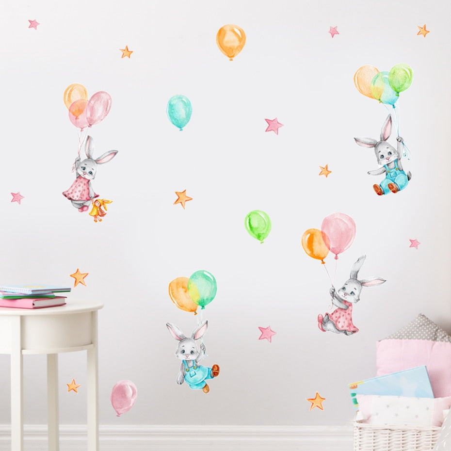 Cartoon Wall Decals Bunnies Flying