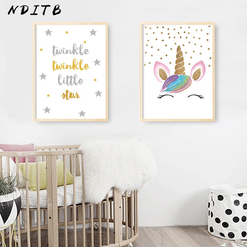 Twinkle Unicorn Horn Nursery Canvas Posters