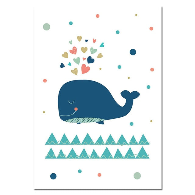 Cartoon Whale Nursery Canvas Posters