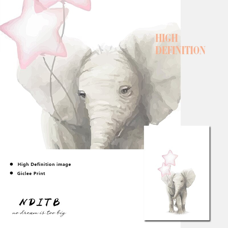 Elephant And Heart Balloons Nursery Canvas Posters