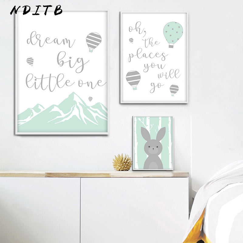 Dream Big Rabbit Nursery Canvas Posters