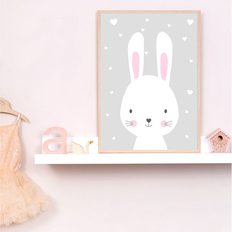 Cartoon Rabbits Nursery Canvas Posters